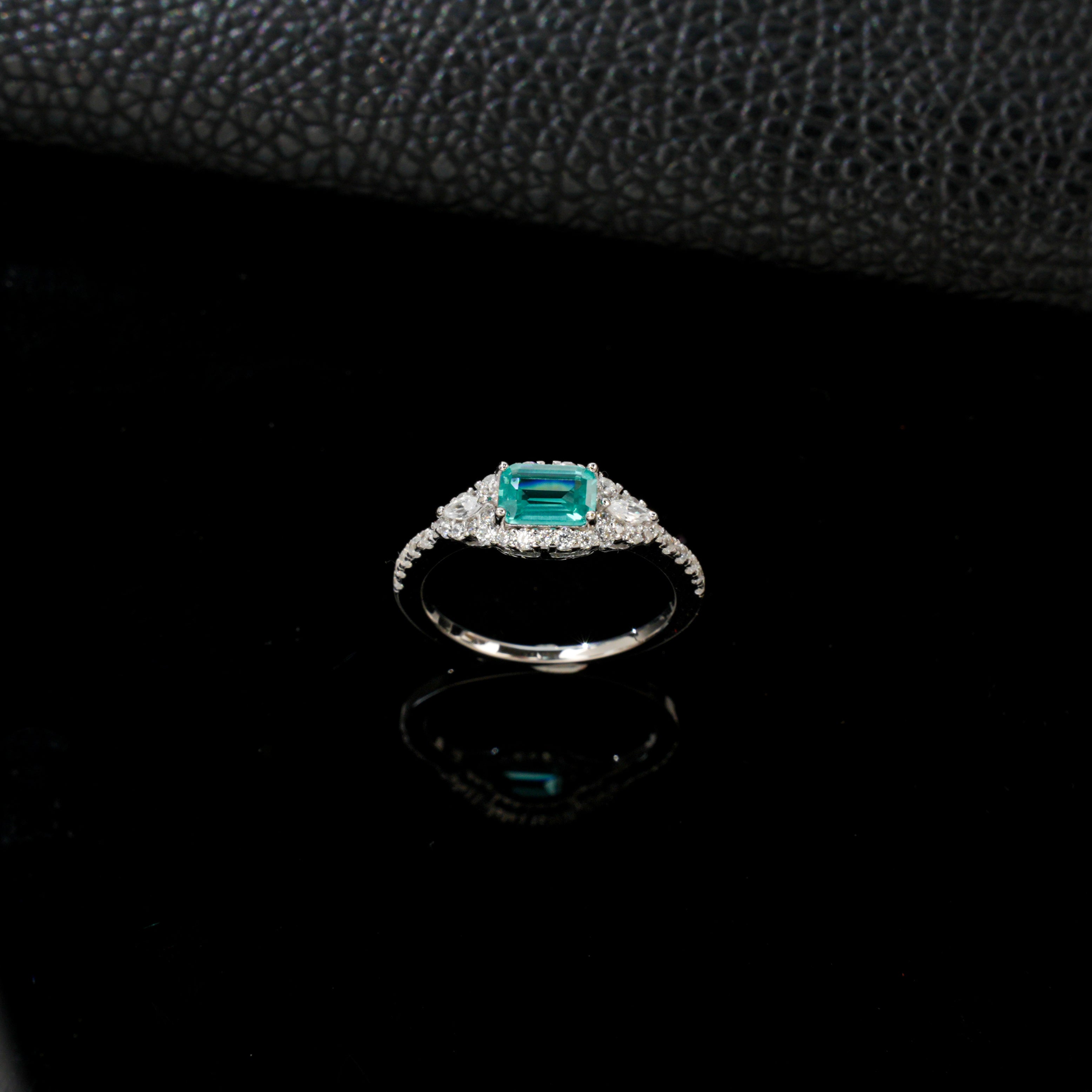Lab-Grown Paraiba Tourmaline - Diamond Cluster Ocean Blue Fairy Trail Ring