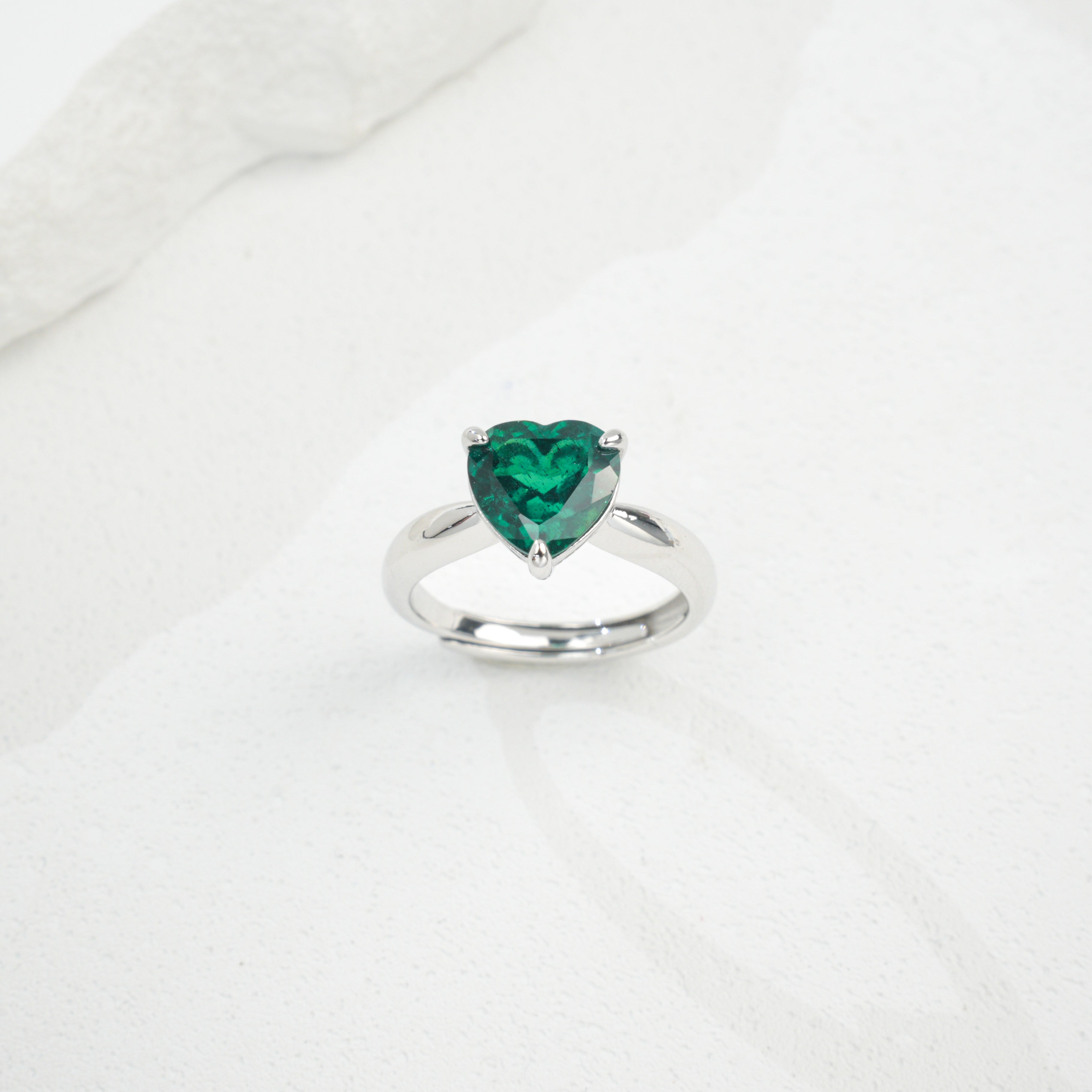 Lab-Grown Emerald - Heart Ripple Emerald Glow Solitaire Ring