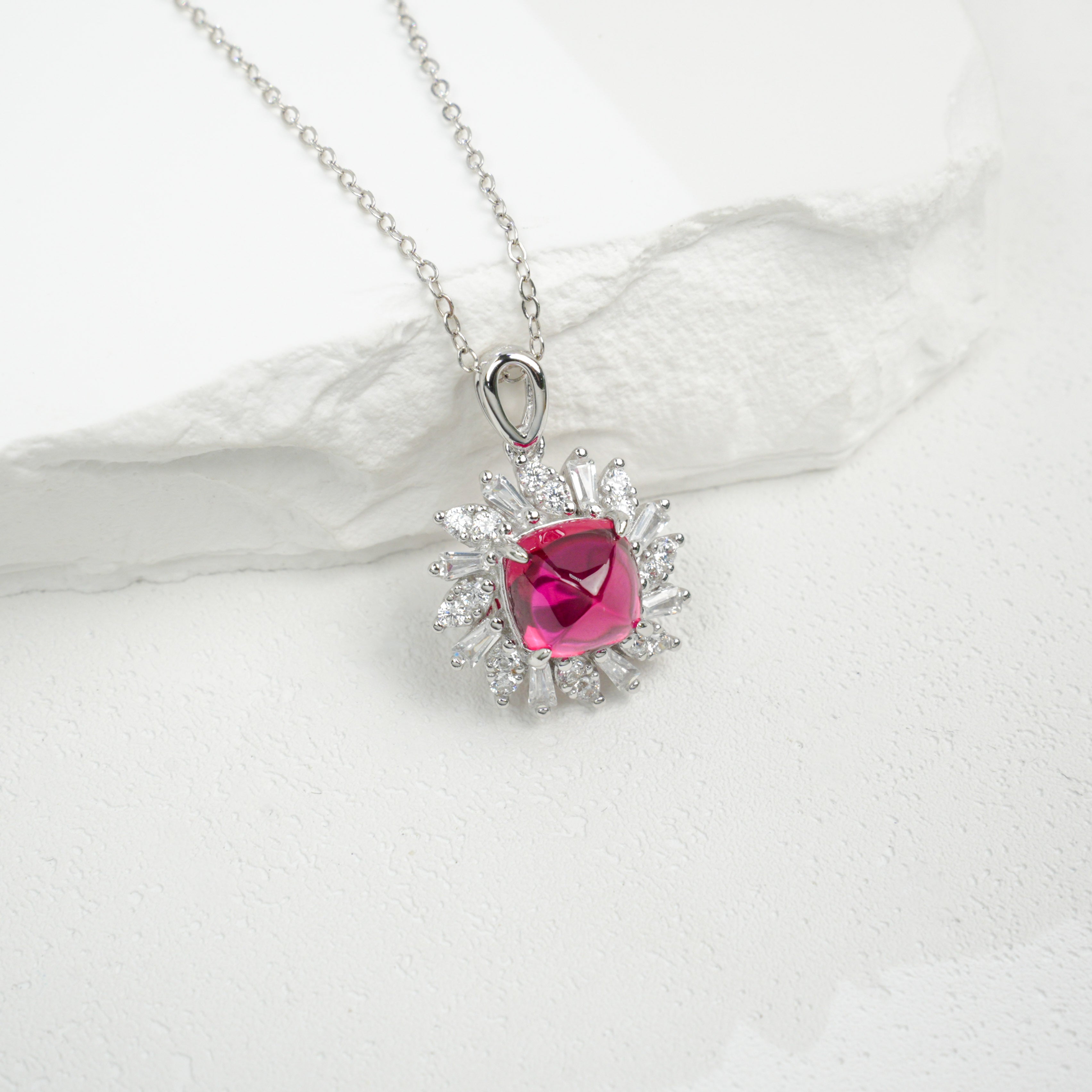 Ruby Sunburst Pendant Necklace