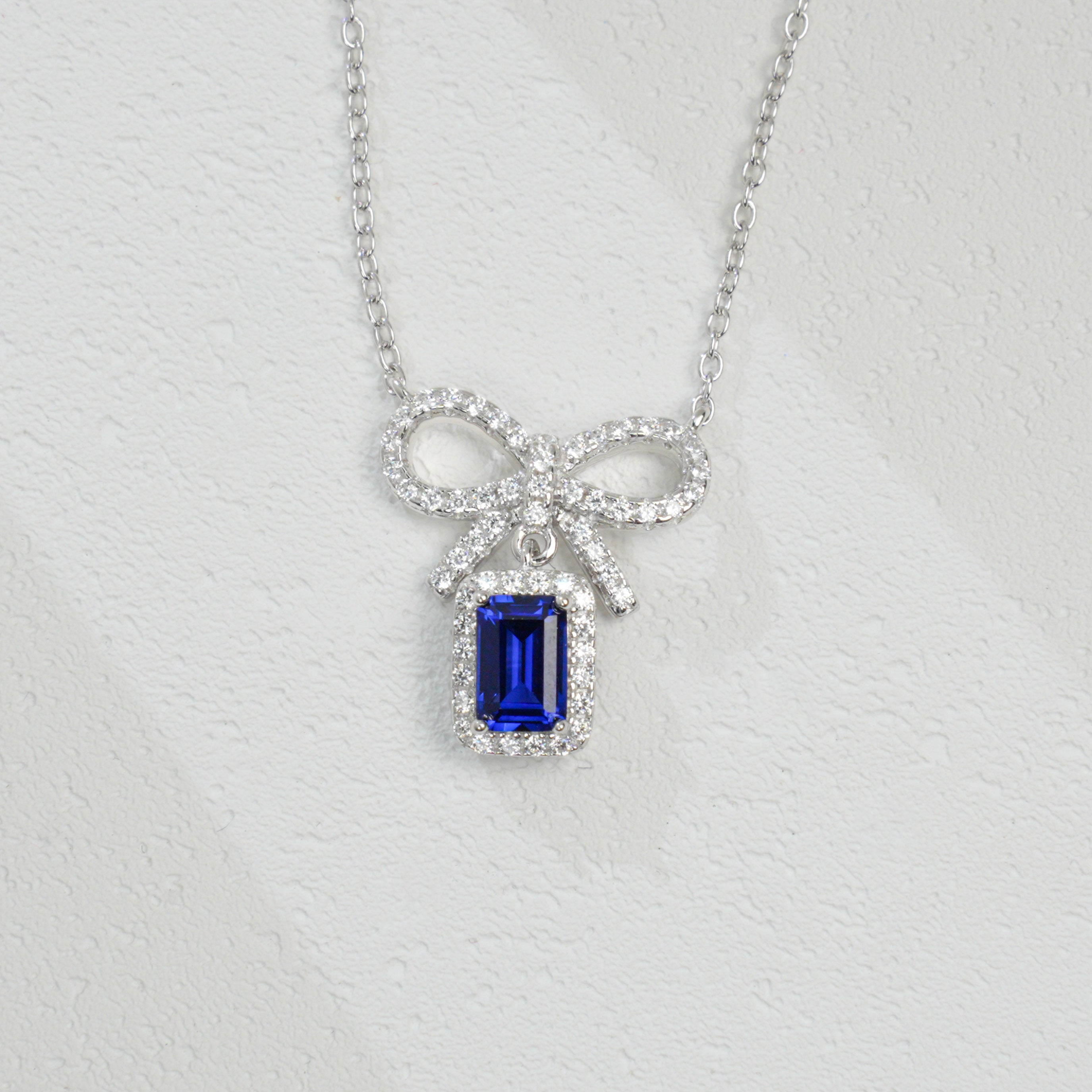 Sapphire Bow Pendant Necklace