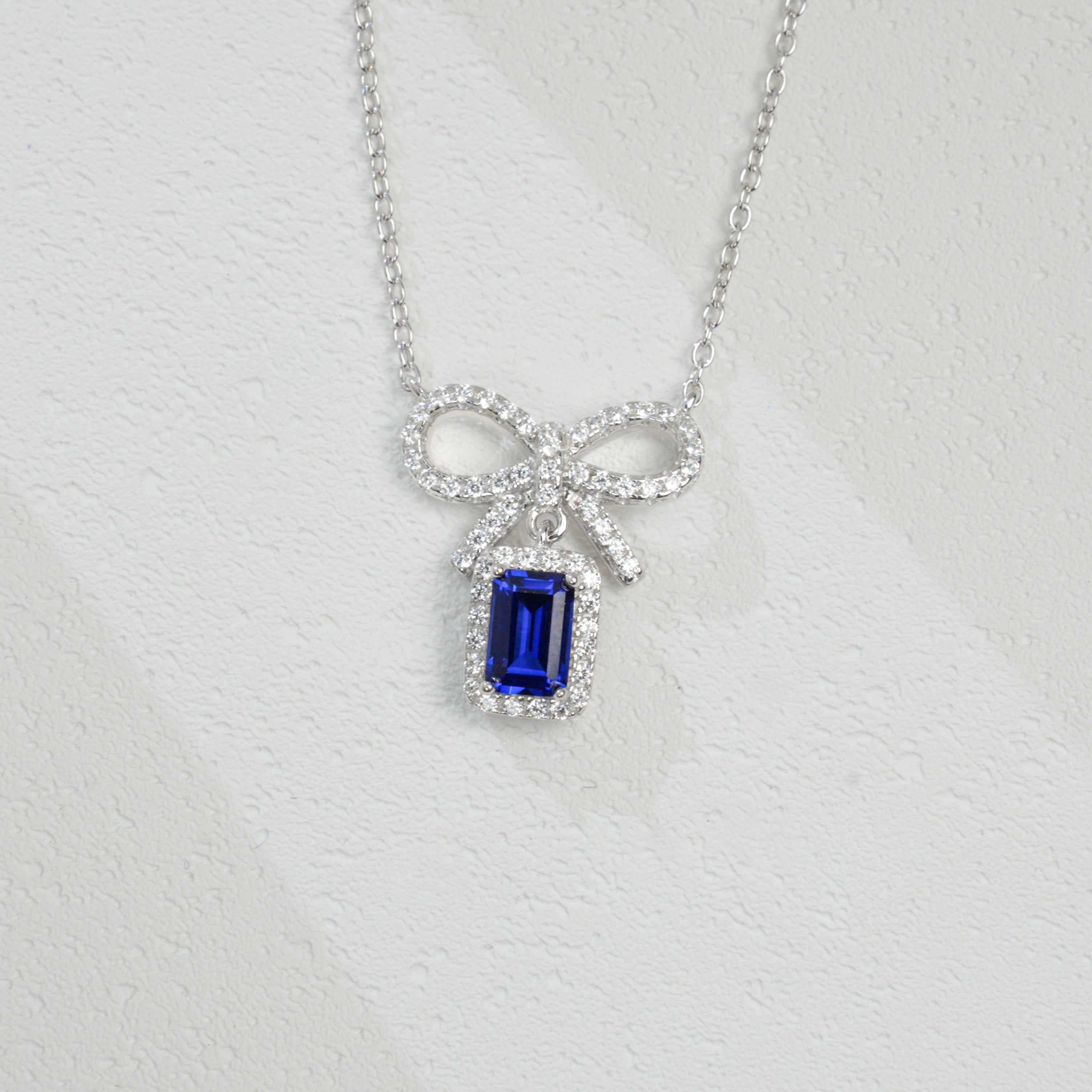 Sapphire Bow Pendant Necklace
