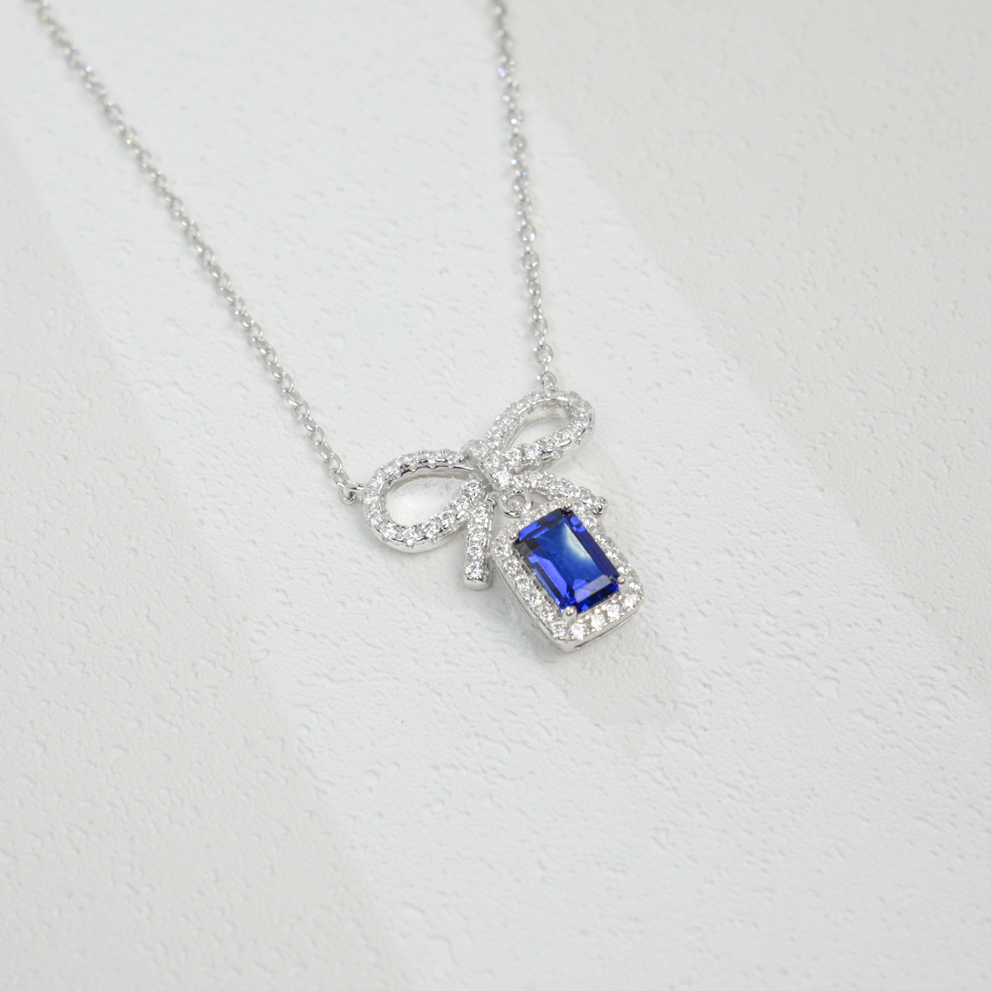 Sapphire Bow Pendant Necklace