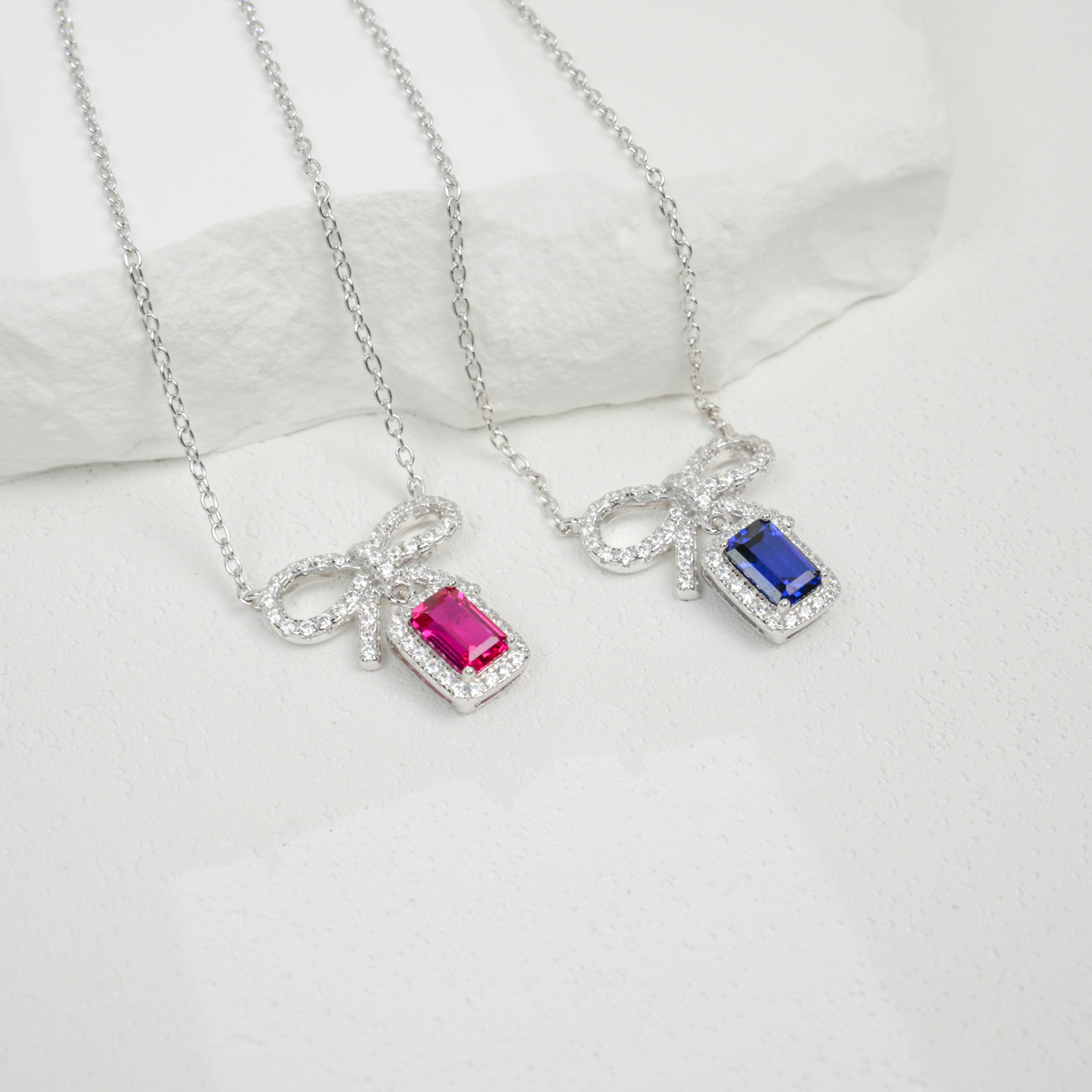 Sapphire Bow Pendant Necklace