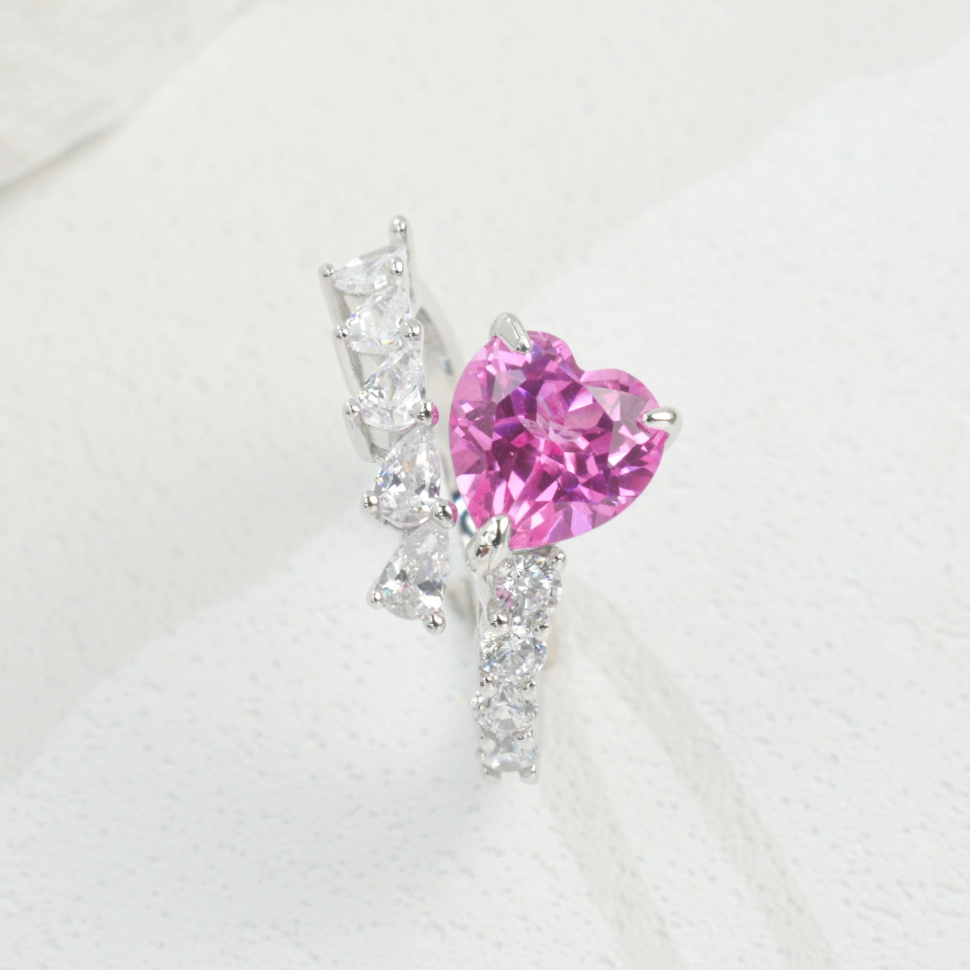 Lab-Grown Padparadscha - Heart Crimson Starburst Ring