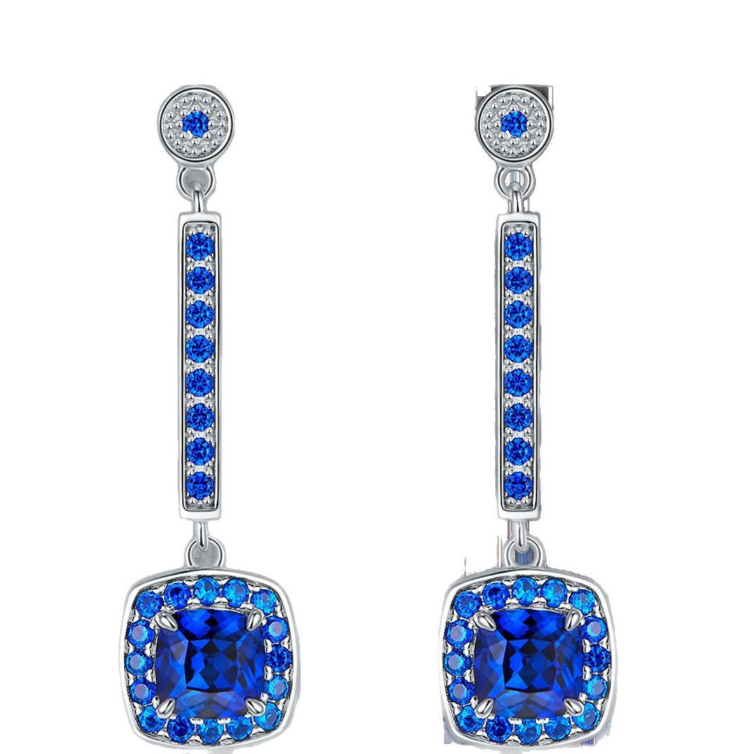 Square Sapphire Halo Earrings