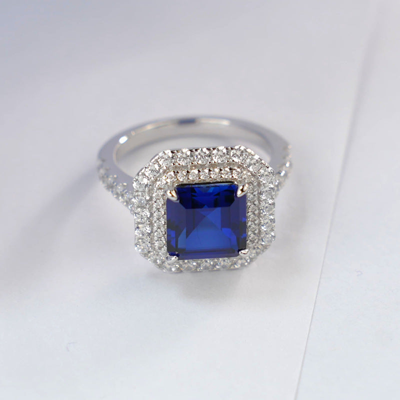 Square Sapphire Halo Ring