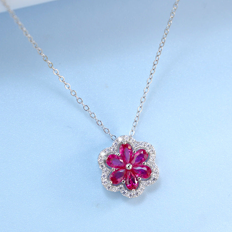 Ruby Flower Pendant Necklace