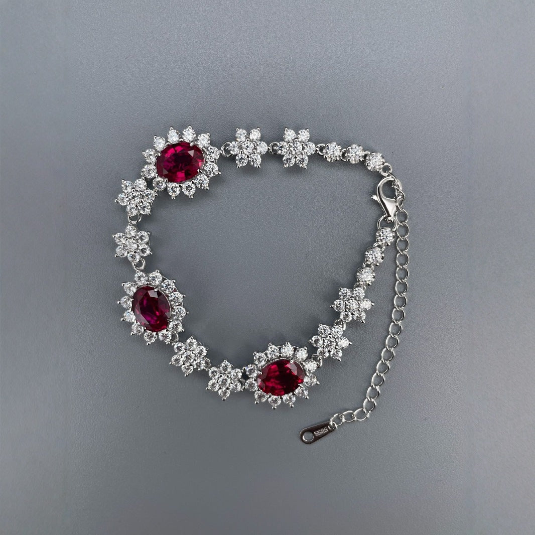 Ruby Halo Flower Bracelet