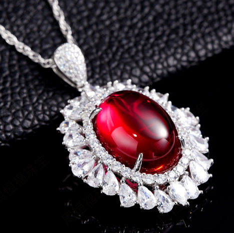 Ruby Oval Halo Pendant