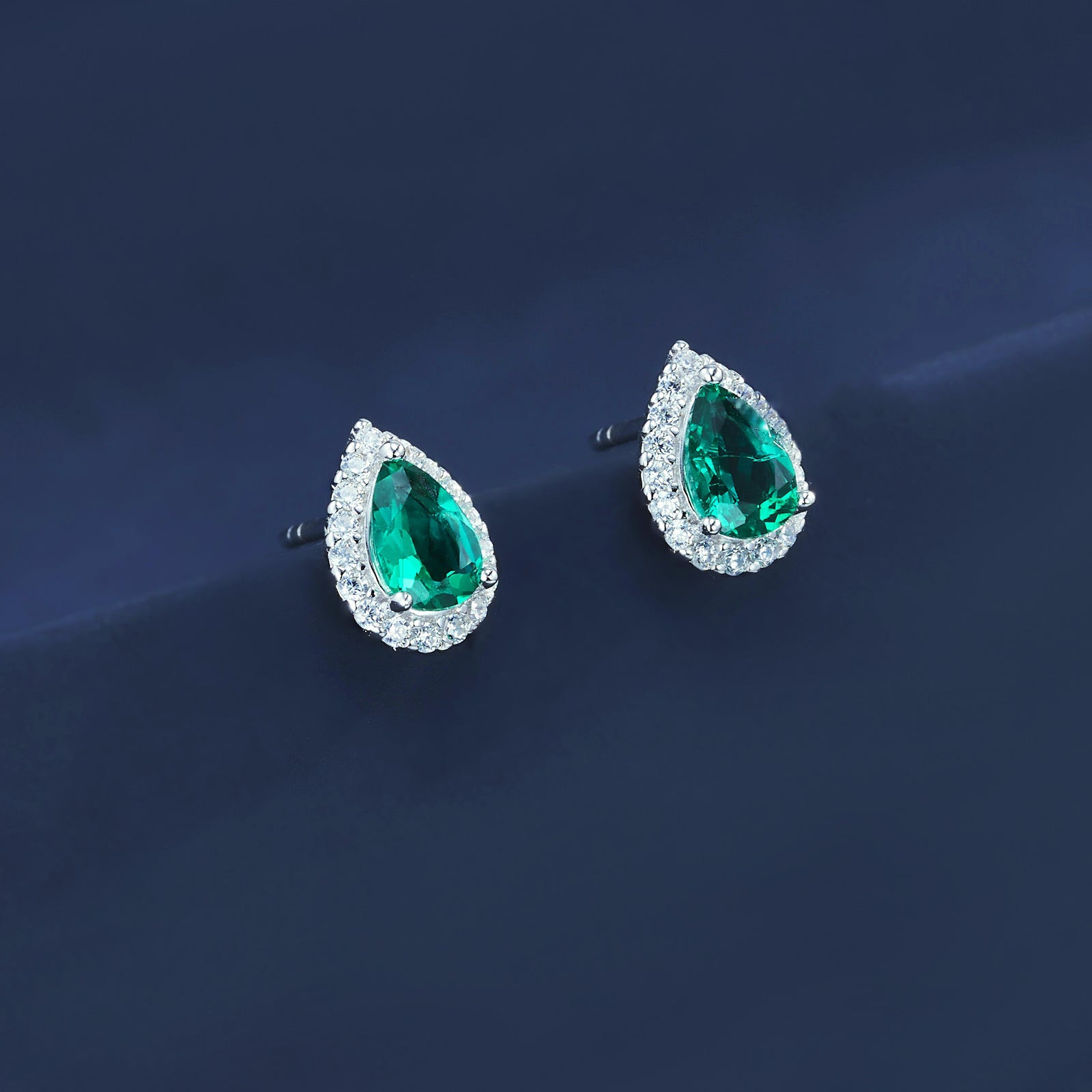 Teardrop Emerald Halo Earrings