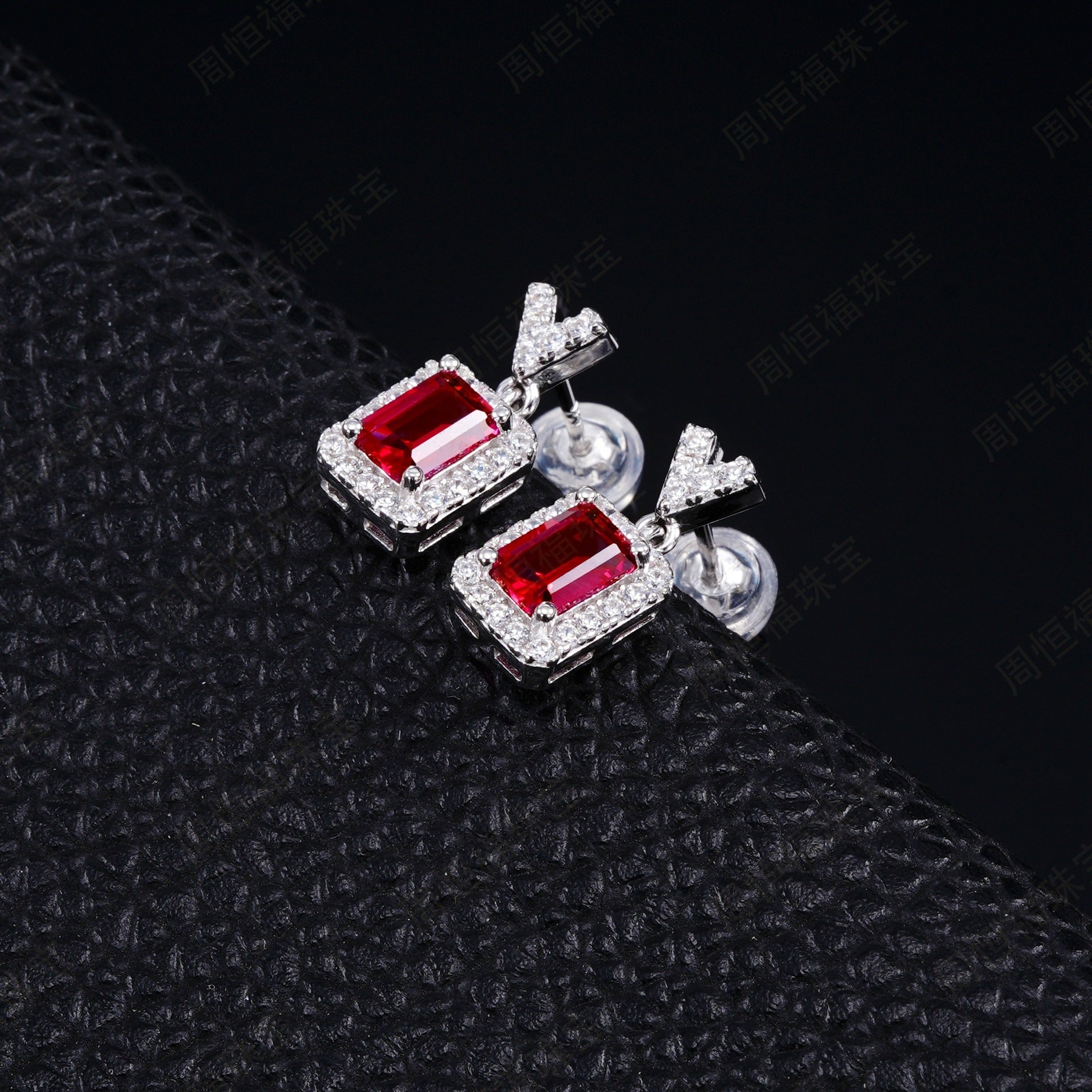 Elegant Ruby Halo Dangle Earrings