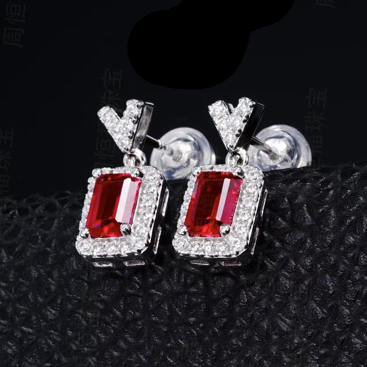 Elegant Ruby Halo Dangle Earrings