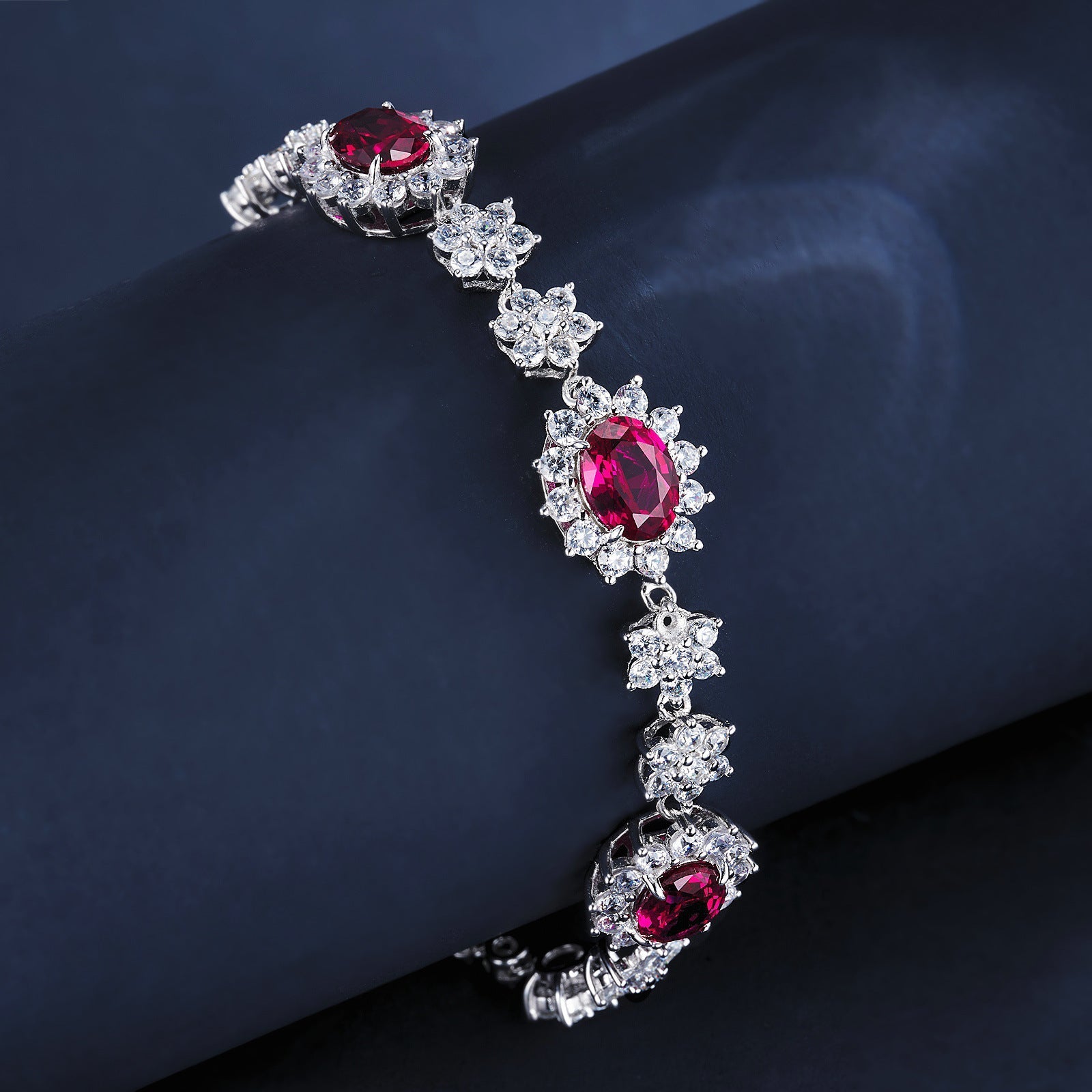 Ruby Halo Flower Bracelet