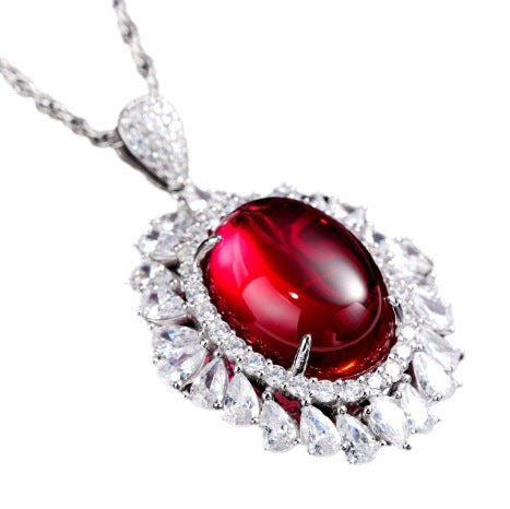 Ruby Oval Halo Pendant