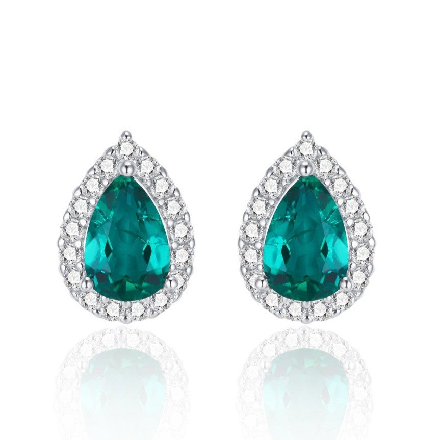 Teardrop Emerald Halo Earrings
