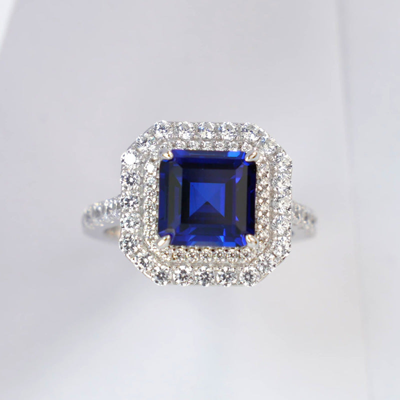 Square Sapphire Halo Ring