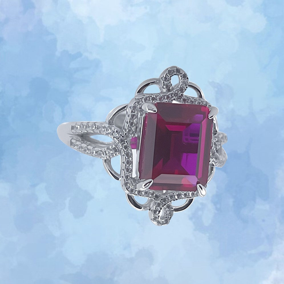 Sparkling Ruby Emerald Cut Ring