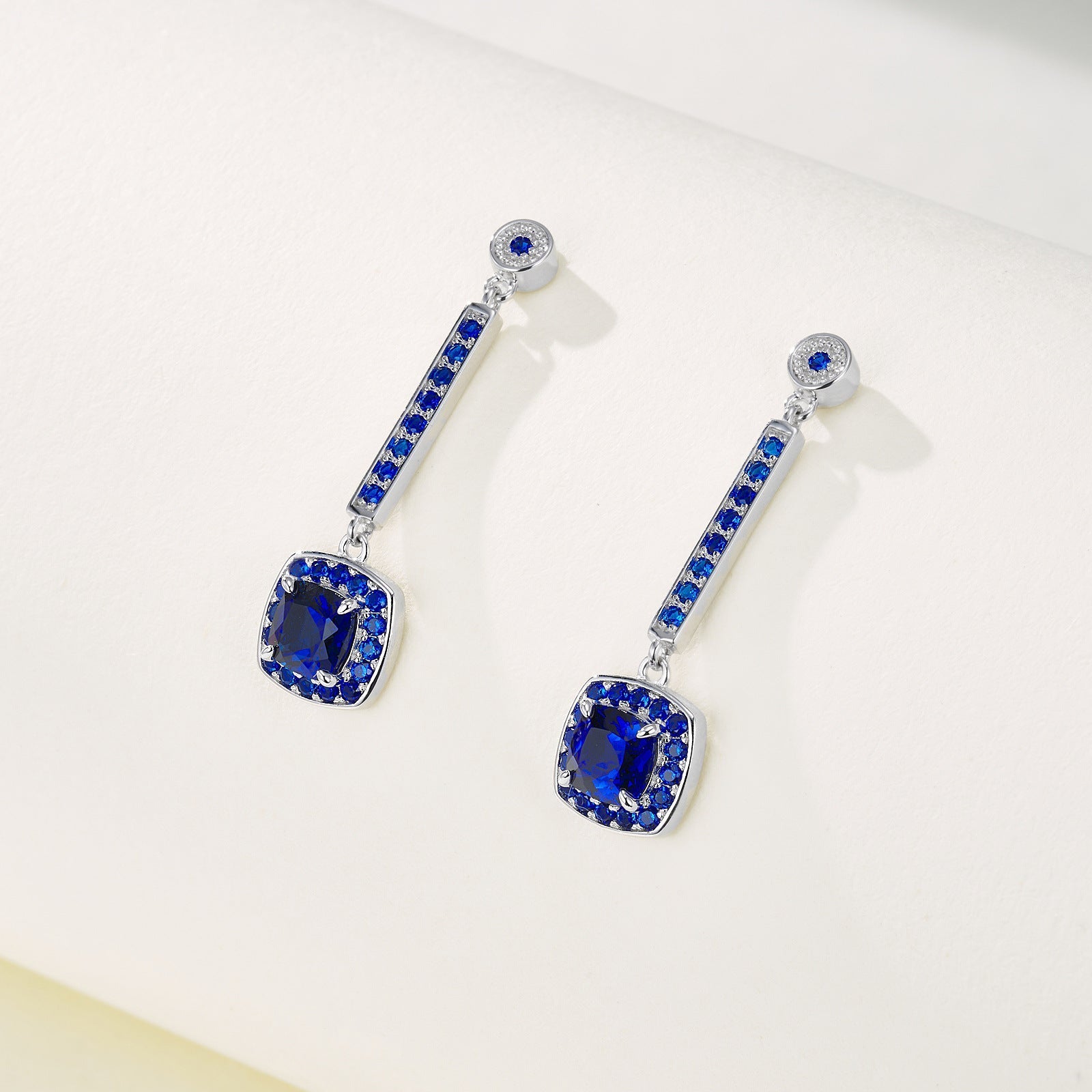 Square Sapphire Halo Earrings