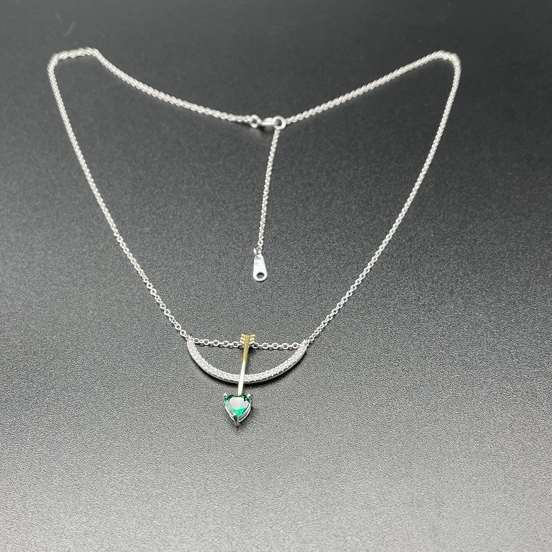 Cupid's Arrow Heart Emerald Necklace