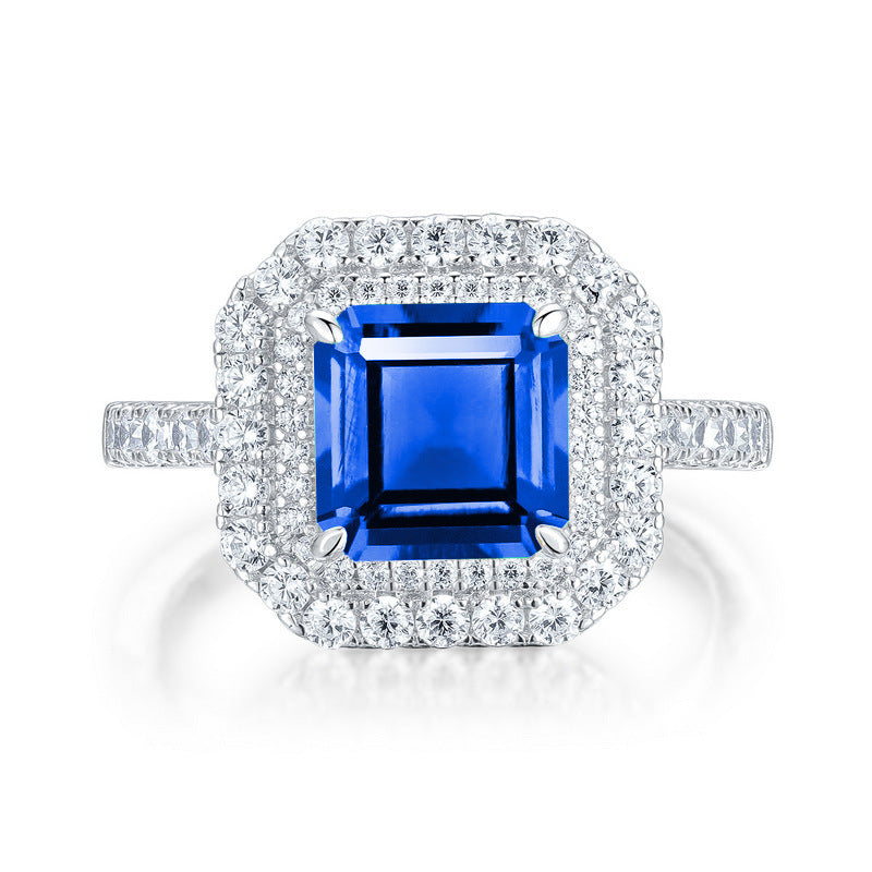 Square Sapphire Halo Ring