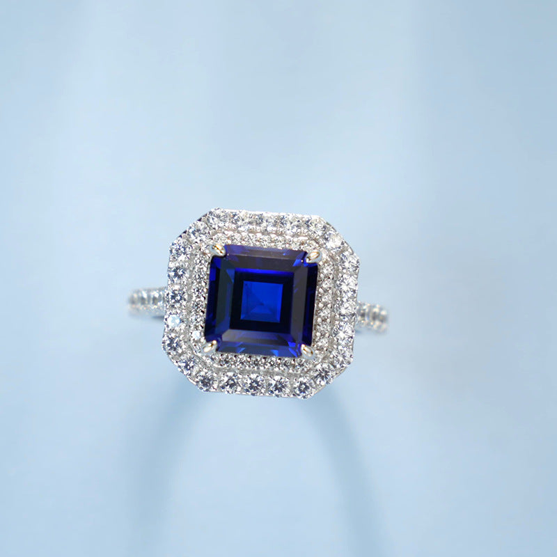 Square Sapphire Halo Ring