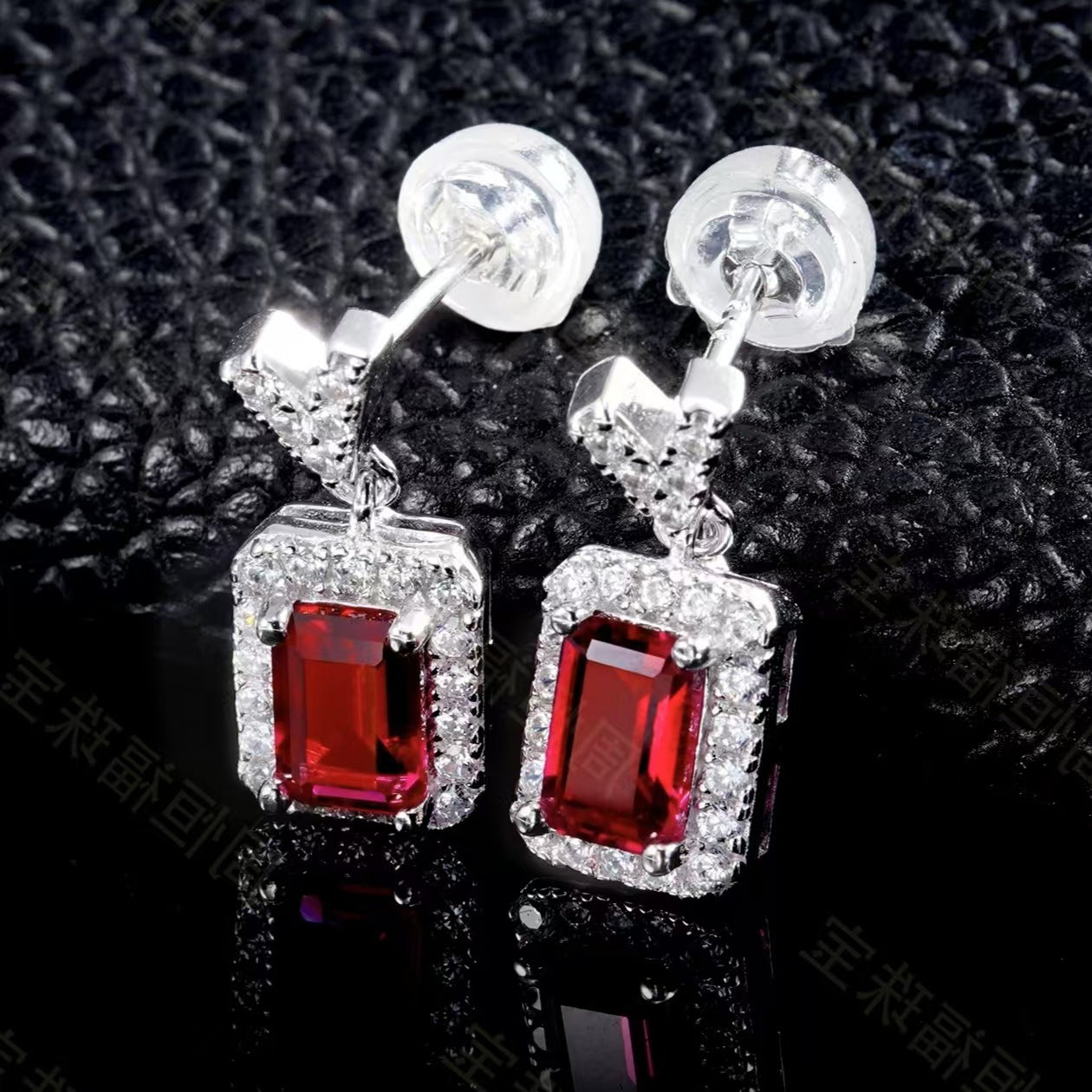 Elegant Ruby Halo Dangle Earrings