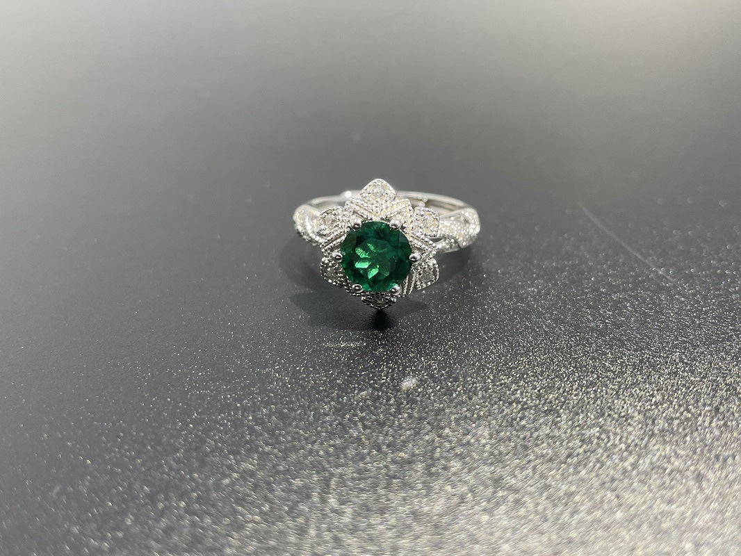 Vintage Flower Emerald Halo Ring