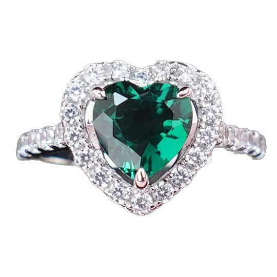 Heart Emerald Halo Ring