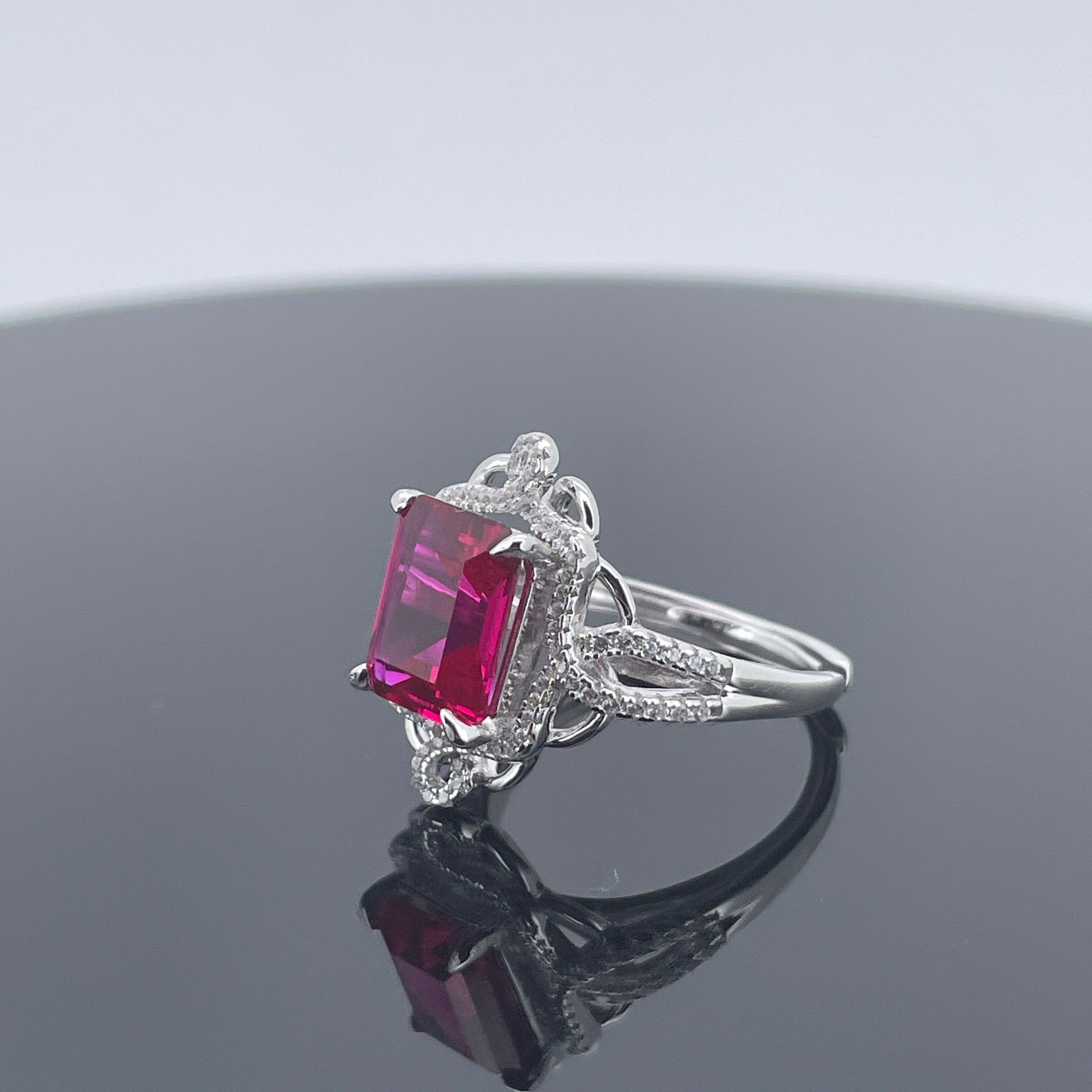 Sparkling Ruby Emerald Cut Ring