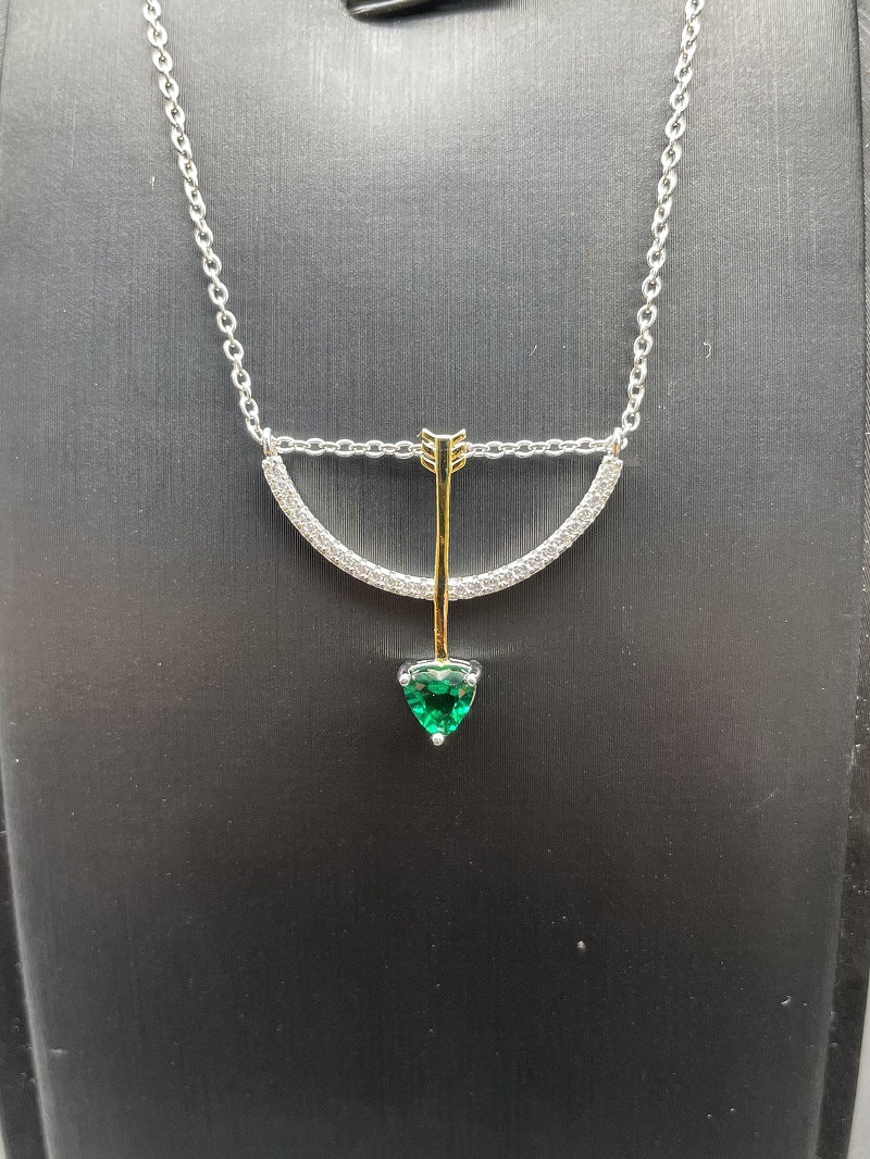 Cupid's Arrow Heart Emerald Necklace