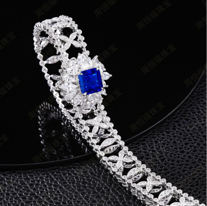 Luxurious Lab-Grown Sapphire S925 Silver with 18k Gold Plating Necklace - Dazzling and Exquisite, Exuding Elegant Charm