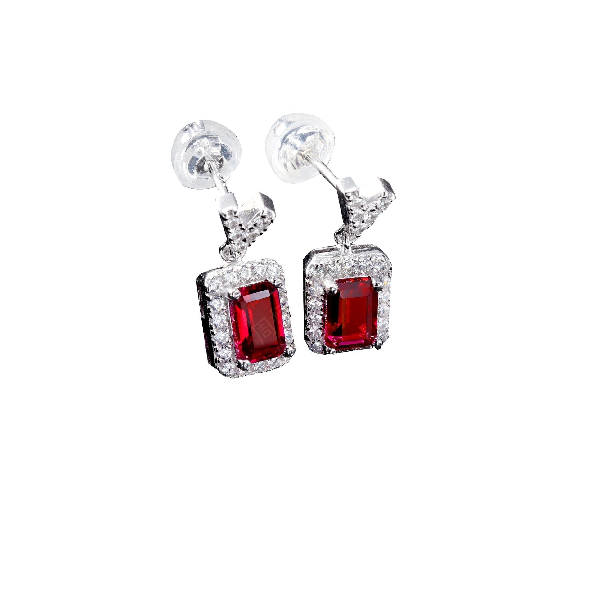 Elegant Ruby Halo Dangle Earrings