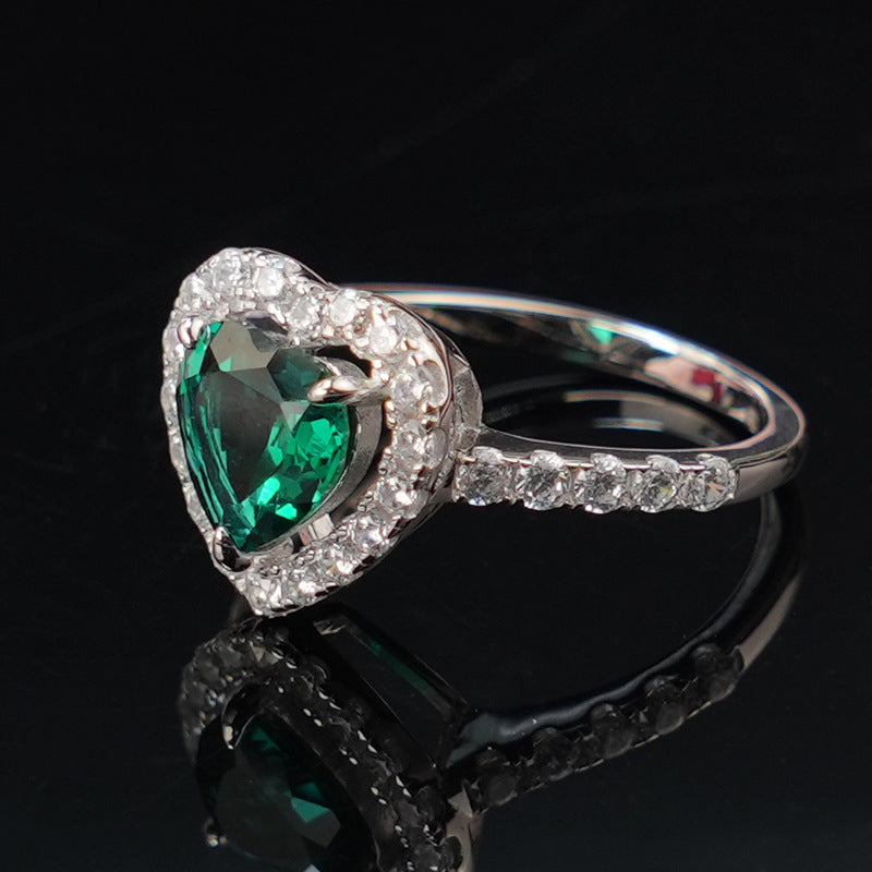 Heart Emerald Halo Ring