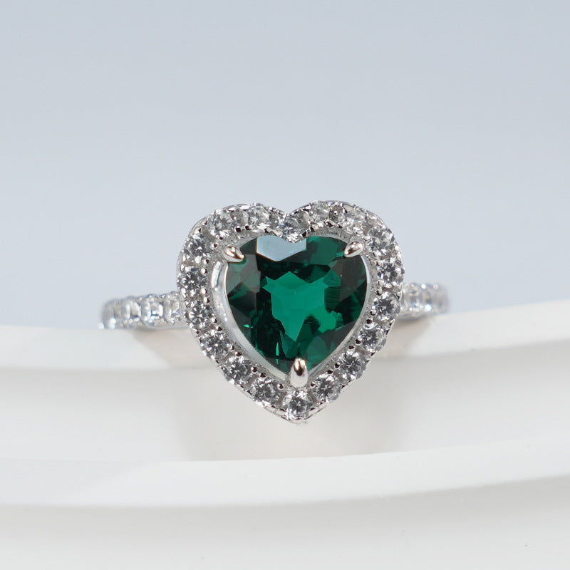 Heart Emerald Halo Ring
