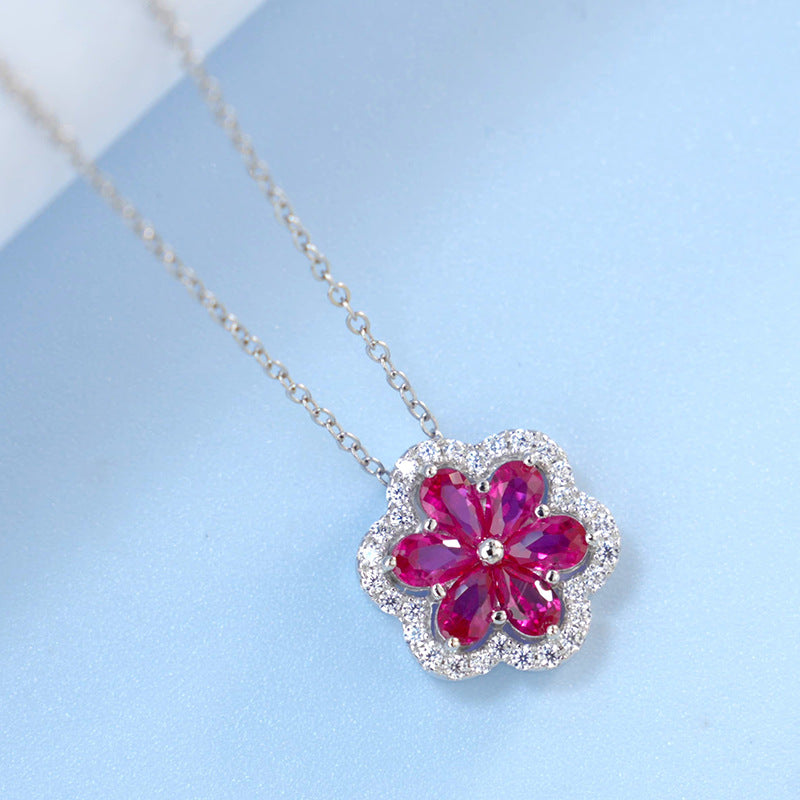 Ruby Flower Pendant Necklace