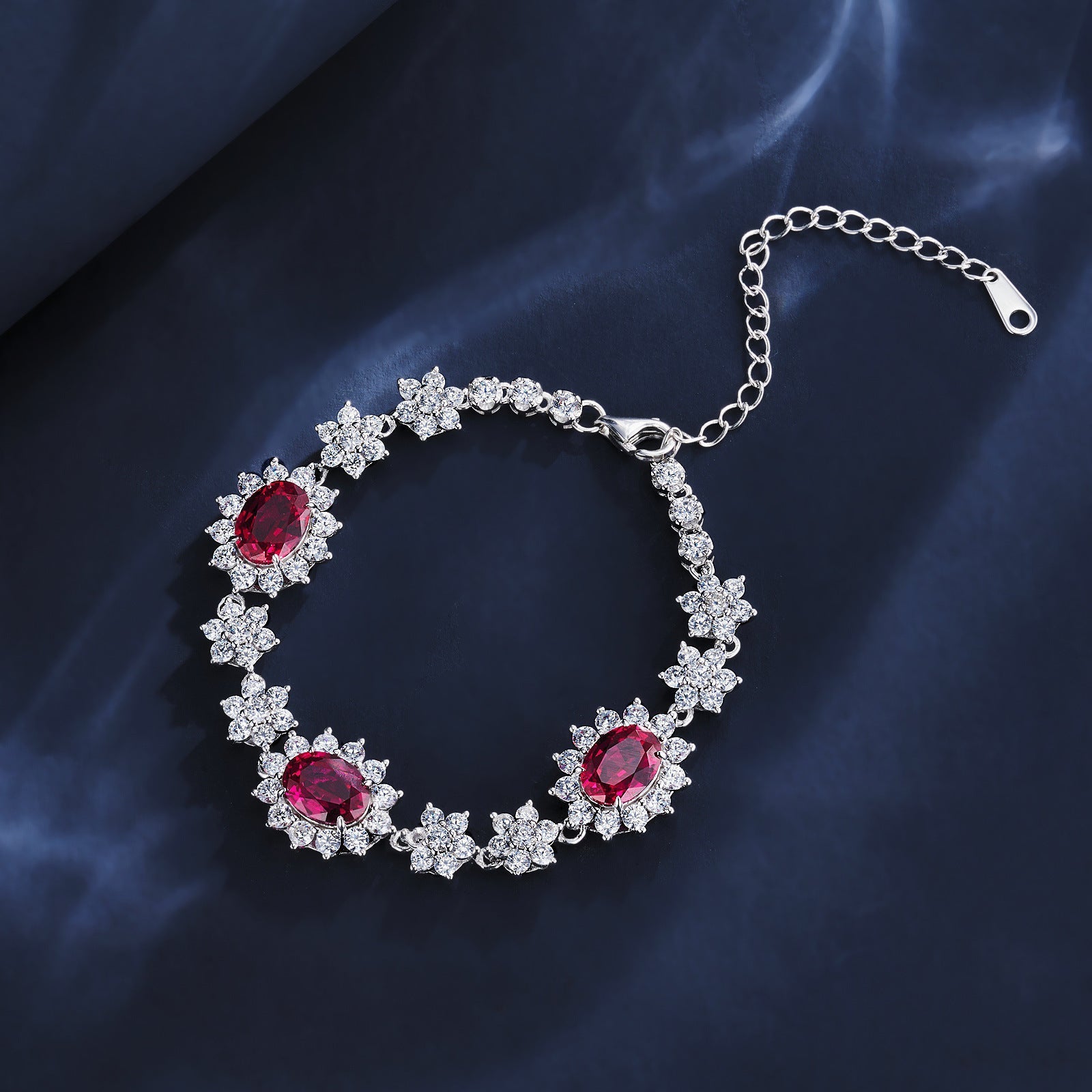 Ruby Halo Flower Bracelet