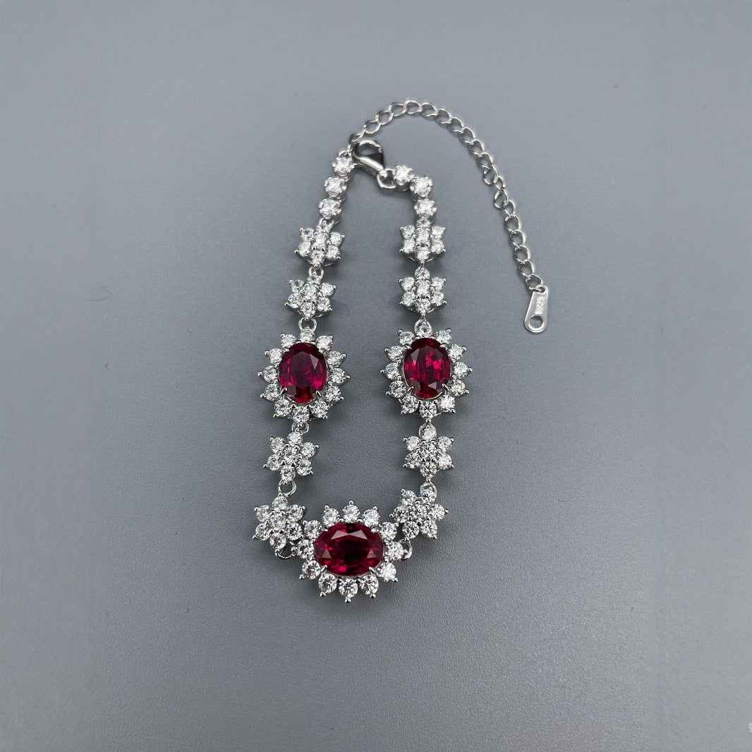 Ruby Halo Flower Bracelet