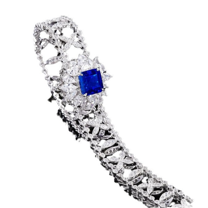 Luxurious Lab-Grown Sapphire S925 Silver with 18k Gold Plating Necklace - Dazzling and Exquisite, Exuding Elegant Charm