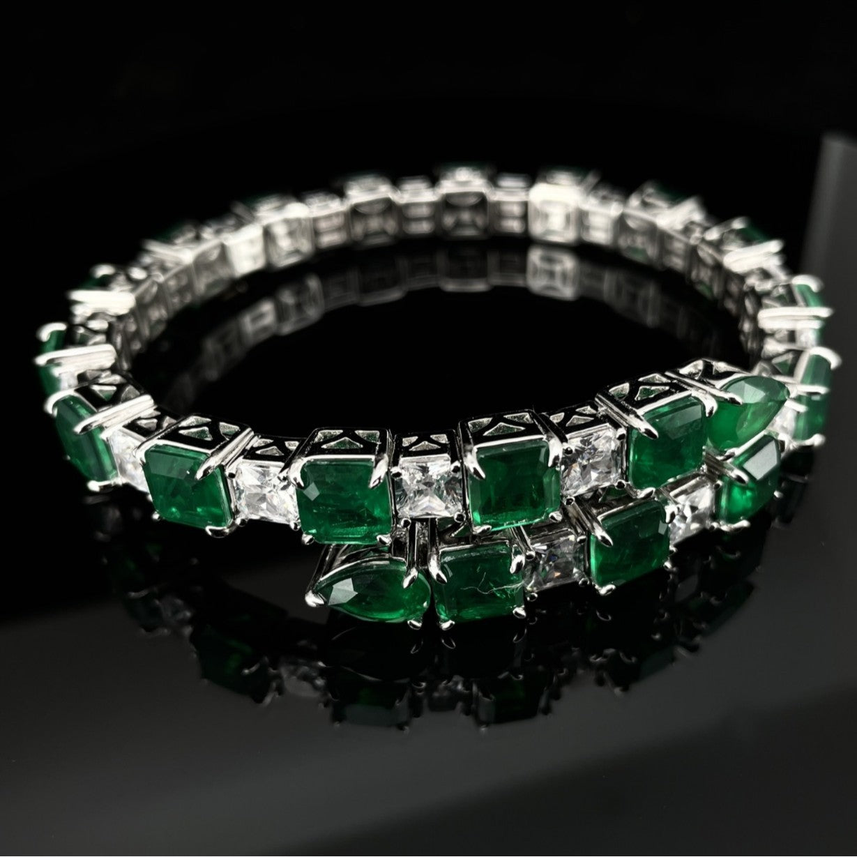 Emerald Geometric Tennis Bracelet