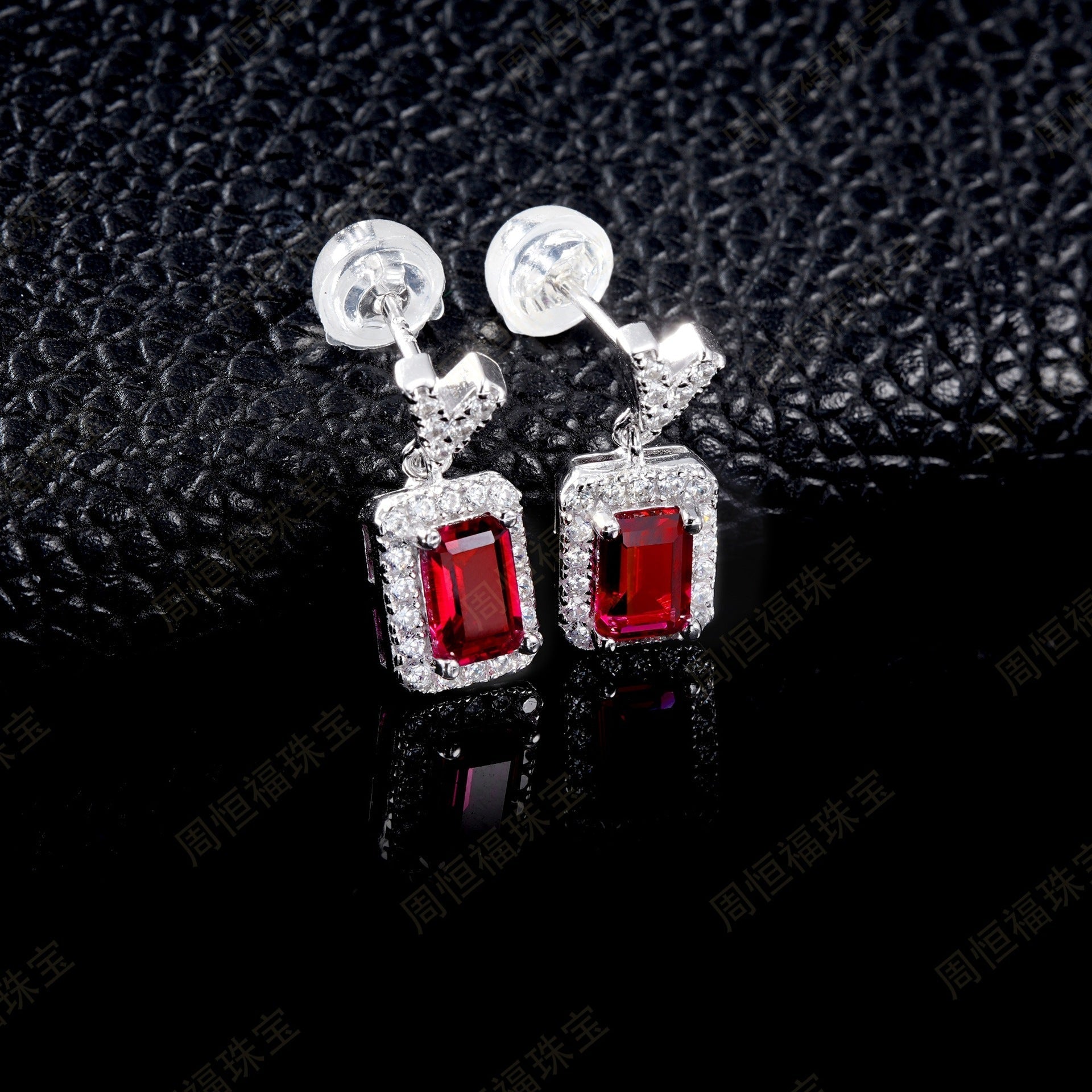 Elegant Ruby Halo Dangle Earrings