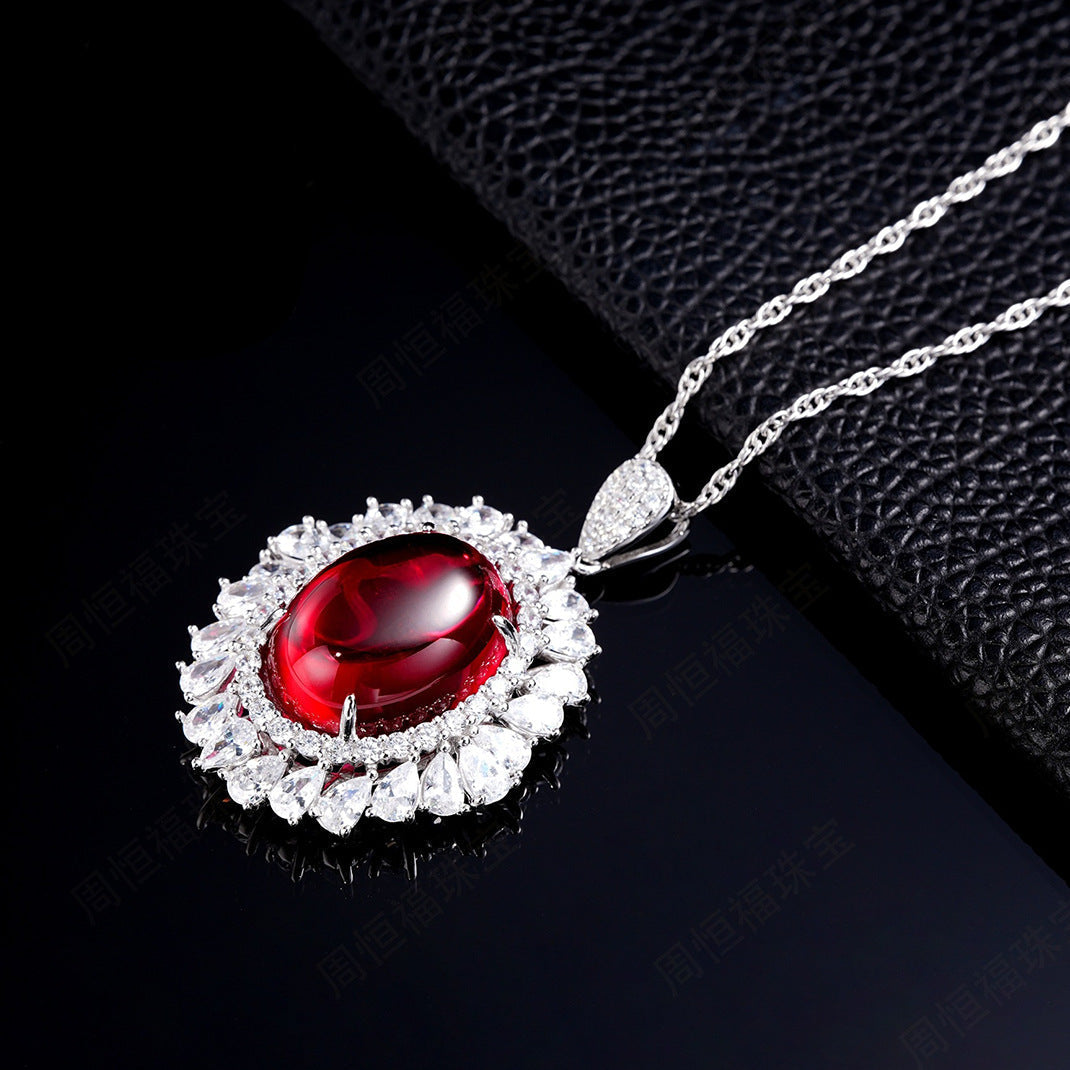 Ruby Oval Halo Pendant