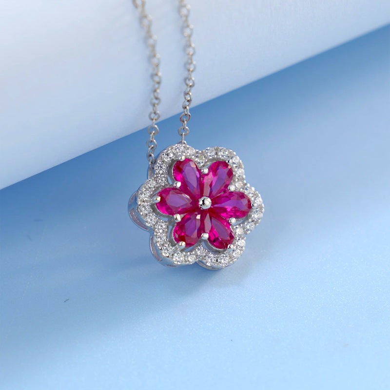 Ruby Flower Pendant Necklace