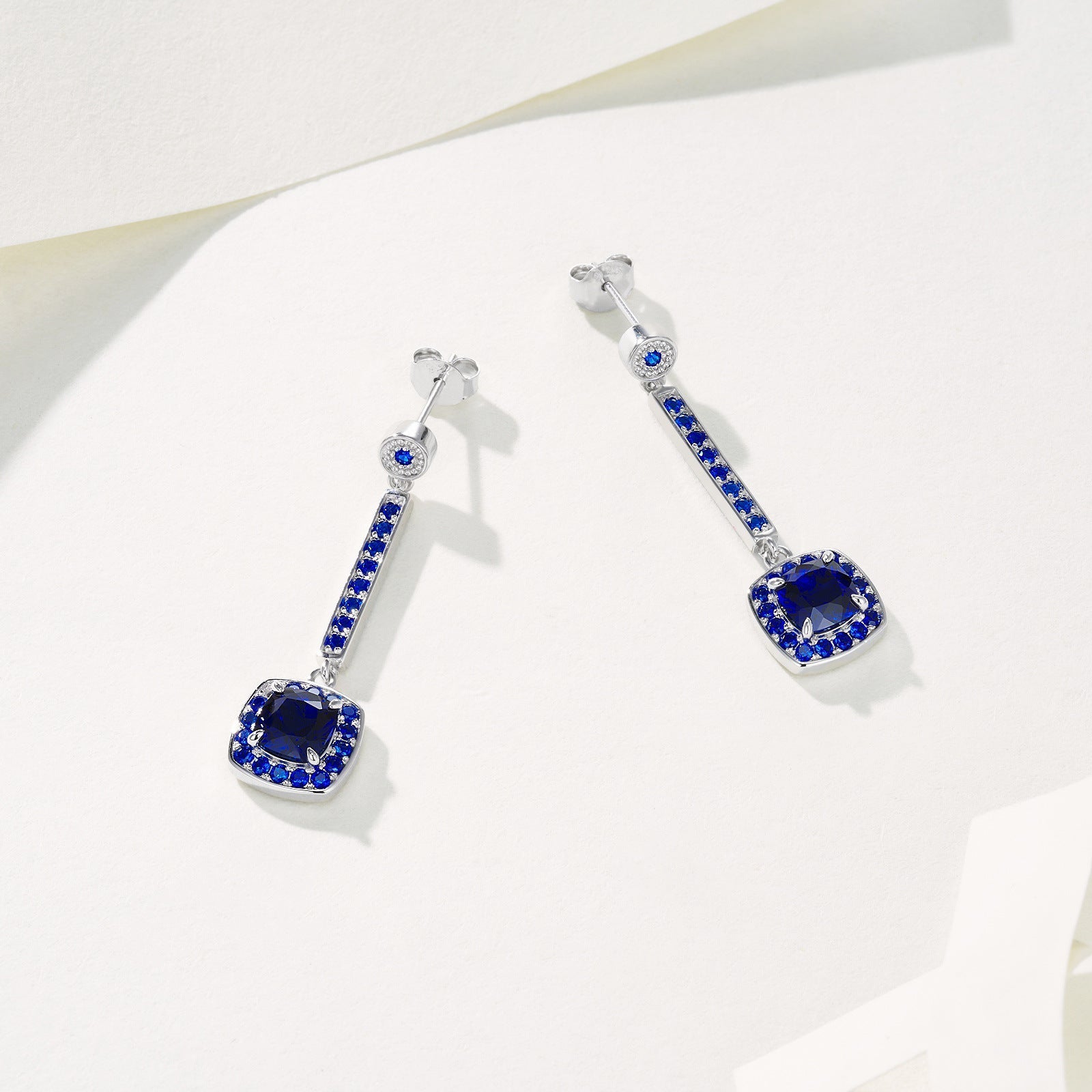 Square Sapphire Halo Earrings