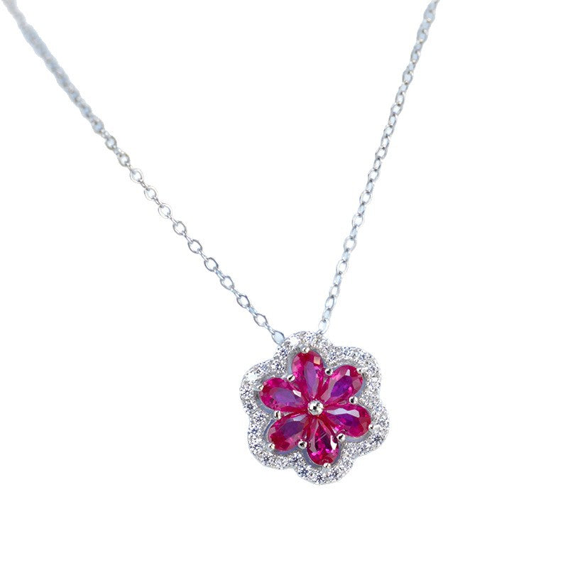 Ruby Flower Pendant Necklace
