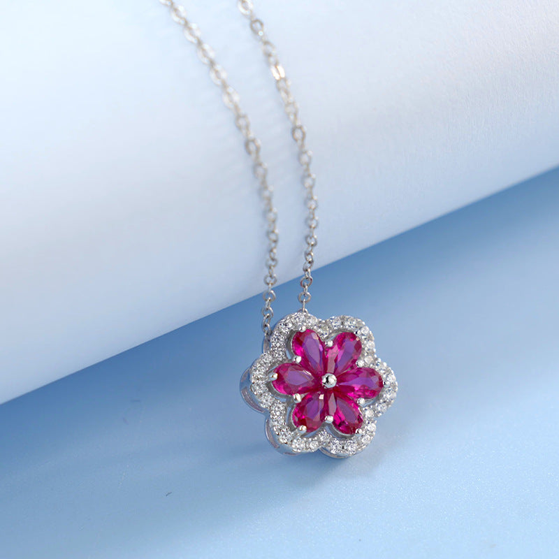 Ruby Flower Pendant Necklace