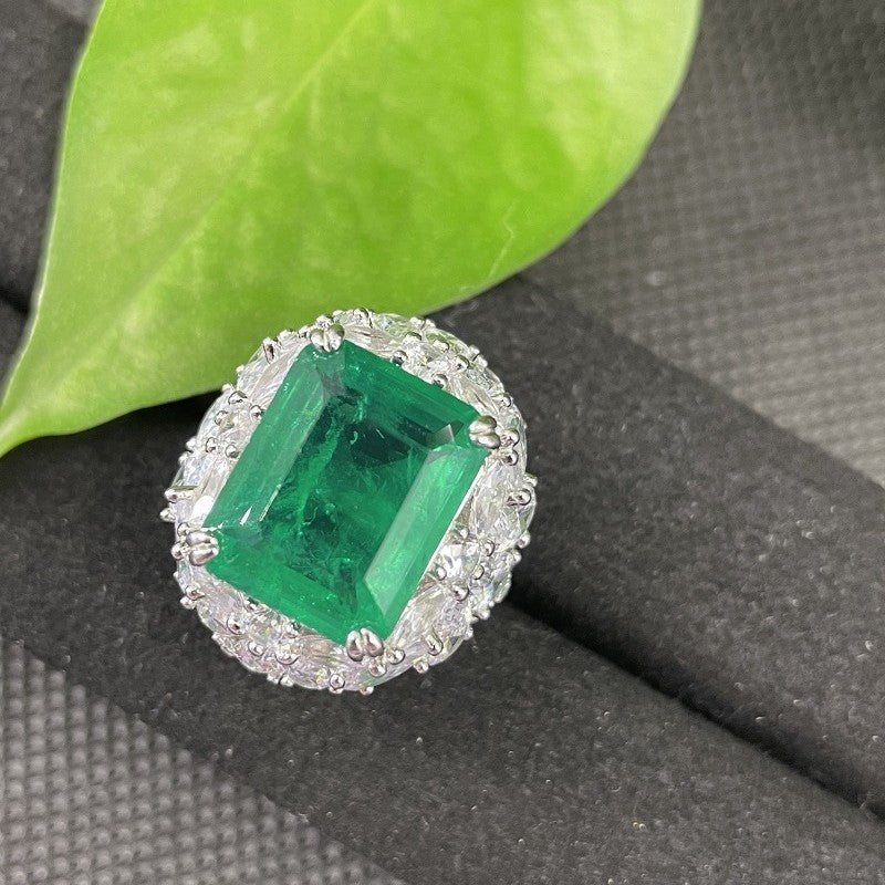 Rectangle Emerald Halo Statement Ring