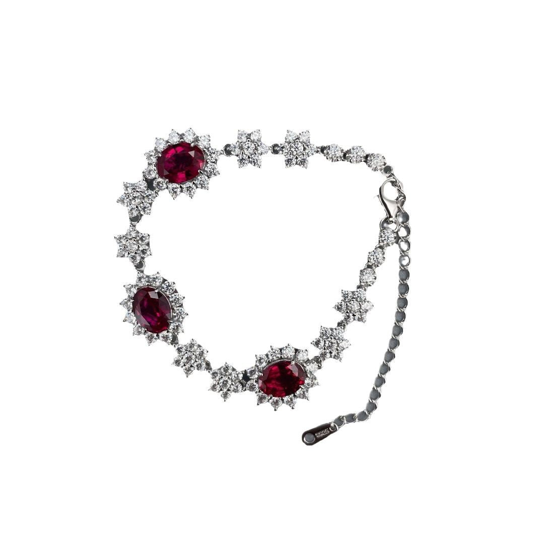 Ruby Halo Flower Bracelet