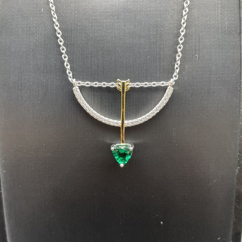 Cupid's Arrow Heart Emerald Necklace