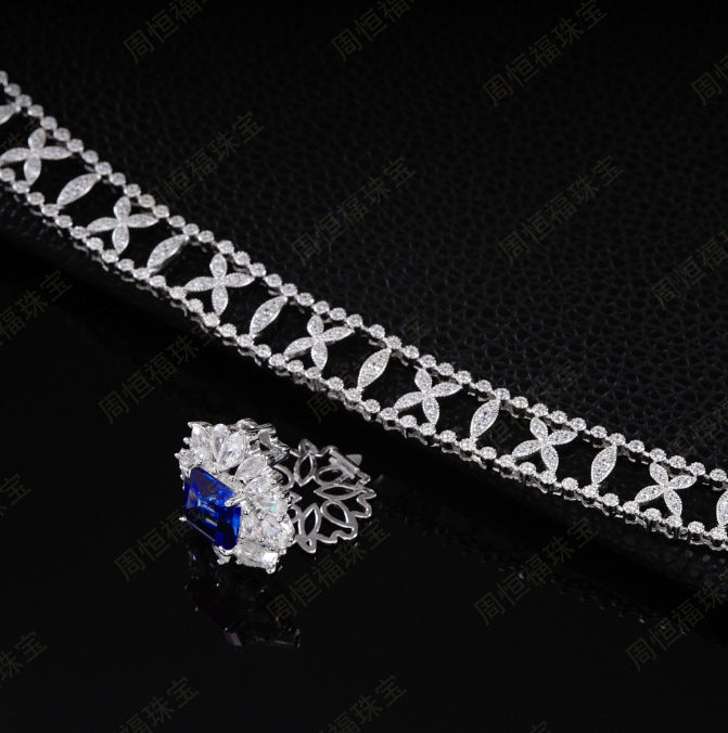 Luxurious Lab-Grown Sapphire S925 Silver with 18k Gold Plating Necklace - Dazzling and Exquisite, Exuding Elegant Charm