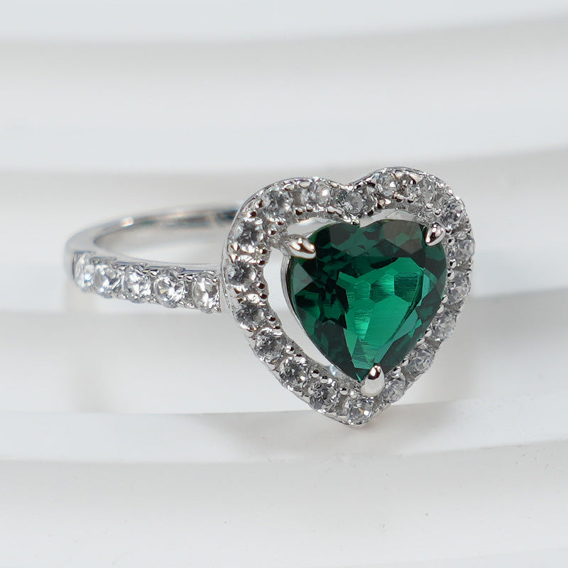 Heart Emerald Halo Ring